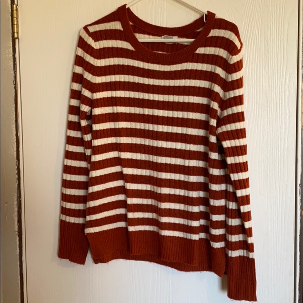 Pumpkin and cream stripe sweater